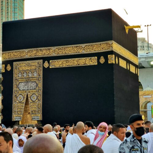The Kaaba at the Grand Mosque in Makkah, Saudi Arabia